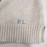 POLO RALPH LAUREN ポロベアコットンセーター 刺繍 ビーズ装飾 サイズL セーター ニット ベージュ レディース ポロ・ラルフローレン【中古】6-0603M♪