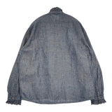 45R/45rpm 綿麻瑠璃ダンガリーのカットワークフリルシャツ 長袖シャツ ネイビー レディース フォーティーファイブアールピーエム【中古】6-0603M♪