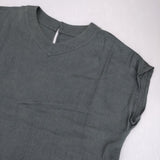 根々 麻 リネン 石見銀山 群言堂 ノースリーブ フレンチスリーブ Vネック 日本製 ワンピース ブルーグレー レディース 根々【中古】6-0915S△