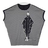 TRUNK HIROKO KOSHINO ボーダー プリント フレンチスリーブ ワイド コットン 日本製 サイズ38 Ｔシャツ カットソー ブラック ホワイト レディース トランクヒロココシノ【中古】6-0620S△