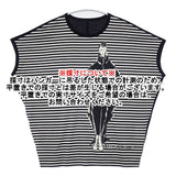 TRUNK HIROKO KOSHINO ボーダー プリント フレンチスリーブ ワイド コットン 日本製 サイズ38 Ｔシャツ カットソー ブラック ホワイト レディース トランクヒロココシノ【中古】6-0620S△