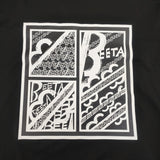 β 異素材 切替 ロゴプリント シアー 五分袖 コットン サイズ9 半袖Ｔシャツ カットソー ブラック レディース ベータ【中古】6-0620S△