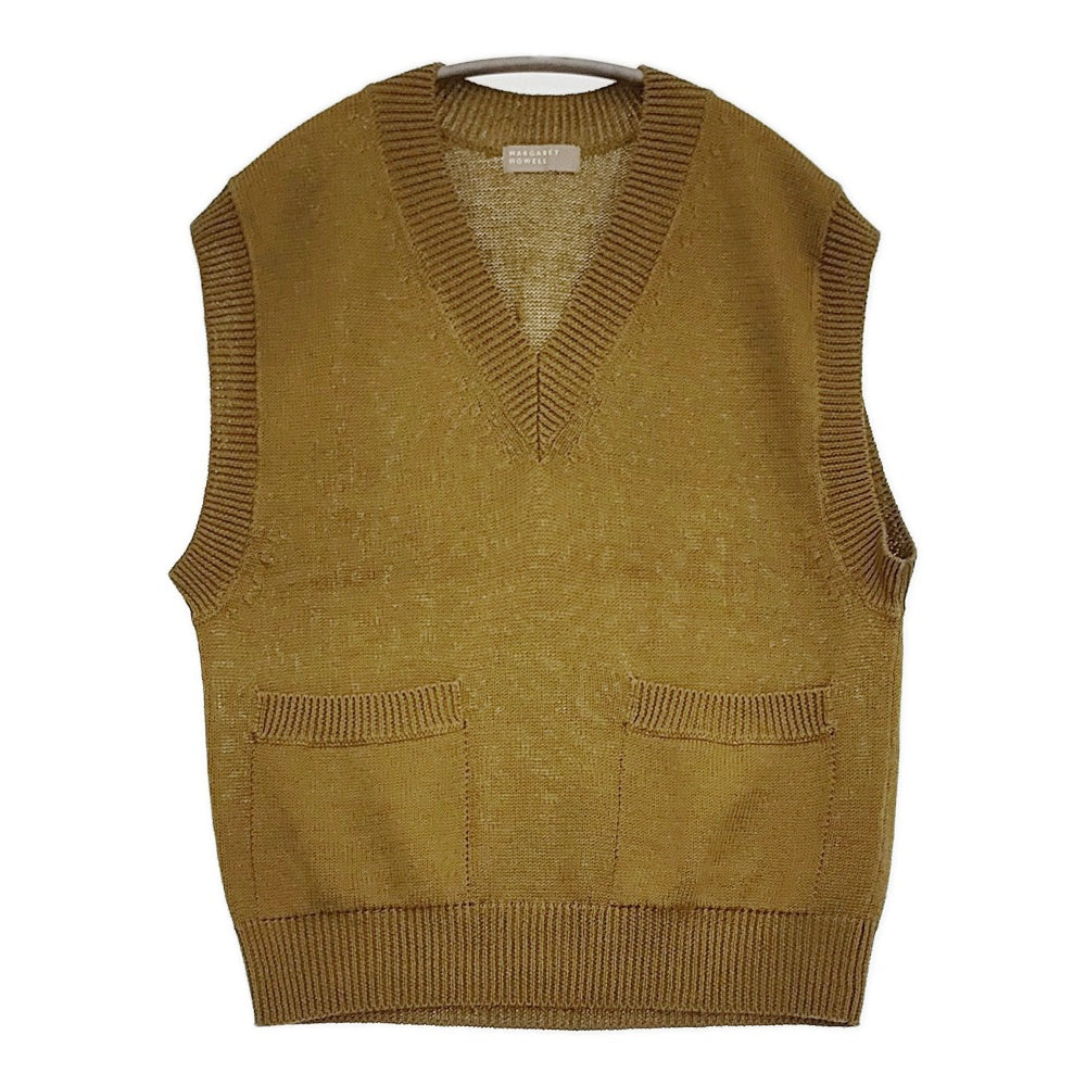 美品☆マーガレットハウエル コットン リネン シルクニット ベスト Vネック２ MARGARET HOWELL LINEN COTTON SILK サイズ2 Vネックニット リネン