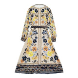 GRACE CONTINENTAL フラワーパターンプリントワンピース 36 定価42900円 ドレス ベージュ ネイビー レディース グレースコンチネンタル【中古】6-0603M♪