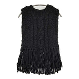 the last flower 未使用品 日々を紡ぐ Knitted fringe vest 定価29700円 フリンジ ニット ベスト ブラック レディース ザラストフラワー【中古】6-0916T♪