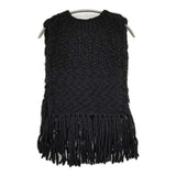 the last flower 未使用品 日々を紡ぐ Knitted fringe vest 定価29700円 フリンジ ニット ベスト ブラック レディース ザラストフラワー【中古】6-0916T♪