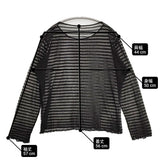 JURGEN LEHL J0103UB041 コットンシルク ボーダー シアー シースルー サイズM 長袖Ｔシャツ カットソー ロンＴ ブラック レディース ヨーガンレール【中古】6-0915M△