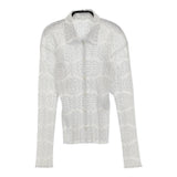 PLEATS PLEASE ISSEY MIYAKE 中国小紋柄 サイズ3 PP82-JK724 プリーツ 長袖シャツ ホワイト ライトグレー レディース プリーツプリーズ【中古】6-0616M♪