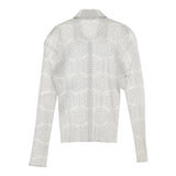 PLEATS PLEASE ISSEY MIYAKE 中国小紋柄 サイズ3 PP82-JK724 プリーツ 長袖シャツ ホワイト ライトグレー レディース プリーツプリーズ【中古】6-0616M♪