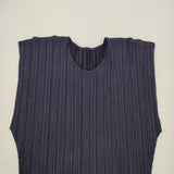 PLEATS PLEASE ISSEY MIYAKE プリーツ サイズ3 PP04-JK601 ノースリーブ カットソー ネイビー レディース プリーツプリーズ【中古】6-0626S♪