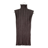 ISSEY MIYAKE ハイネック プリーツ サイズM IM84-JJ904 ノースリーブ カットソー ブラウン レディース イッセイミヤケ【中古】6-0626S♪