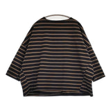 LinenYa デラヴェ ボーダー 長袖TEE ボートネック ワイド コットン 日本製 カットソー ブラウン ブラック レディース リネンヤ【中古】6-0909M△