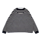 pot and tea ボーダー コットン 日本製 サイズF 長袖Ｔシャツ カットソー ロンＴ ブラック ホワイト レディース ポットアンドティー【中古】6-0815M∞