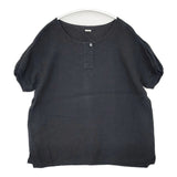 MARGARET HOWELL 589-6252001 リネン 麻 ノーカラー プルオーバー 日本製 サイズF 半袖シャツ ブラック レディース マーガレットハウエル【中古】6-0627S△