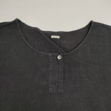 MARGARET HOWELL 589-6252001 リネン 麻 ノーカラー プルオーバー 日本製 サイズF 半袖シャツ ブラック レディース マーガレットハウエル【中古】6-0627S△