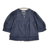 mina perhonen valoa 定価52800円 abs1247 38 コットンシルク フリル シアー ブラウス シャツ ネイビー レディース ミナペルホネン【中古】6-0616S♪