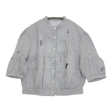 mina perhonen choucho 定価60500円 acs1303 チェック バンドカラー ラミーコットンシルク ブラウス シャツ 24SS ネイビー ホワイト レディース ミナペルホネン【中古】6-0616S♪