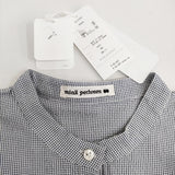 mina perhonen choucho 定価60500円 acs1303 チェック バンドカラー ラミーコットンシルク ブラウス シャツ 24SS ネイビー ホワイト レディース ミナペルホネン【中古】6-0616S♪