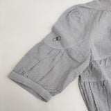mina perhonen choucho 定価60500円 acs1303 チェック バンドカラー ラミーコットンシルク ブラウス シャツ 24SS ネイビー ホワイト レディース ミナペルホネン【中古】6-0616S♪