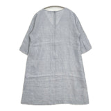 fog linen work 麻100% リトアニア製 七分袖 シアー Vネック ワンピース チュニック ライトブルー レディース フォグリネンワーク【中古】6-0909M△