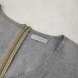 fog linen work 麻100% リトアニア製 七分袖 シアー Vネック ワンピース チュニック ライトブルー レディース フォグリネンワーク【中古】6-0909M△