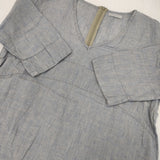 fog linen work 麻100% リトアニア製 七分袖 シアー Vネック ワンピース チュニック ライトブルー レディース フォグリネンワーク【中古】6-0909M△