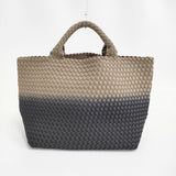 NAGHEDI ナゲティ ST BARTH ミディアムトートバッグ DIP DYE グラデーション 編み込み 定価63800円 26SS ベージュ ブラック レディース【中古】6-0612G♪