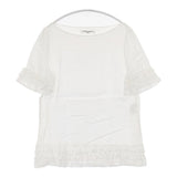 UNITED ARROWS リネン フリル ティアード ボートネック サイズ38 ブラウス シャツ ホワイト レディース ユナイテッドアローズ【中古】6-0627S△