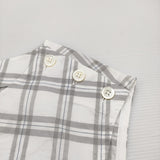 MARGARET HOWELL COTTON LINEN CHECK SHIRT コットンリネン 578-6151003 定価22000円 ブラウス シャツ ホワイト グレー レディース マーガレットハウエル【中古】6-0707S♪