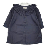 MARGARET HOWELL 578-7152001 SHEER COTTON SHIRT ラッフルフリル 定価28600円 コットン 日本製 サイズ1 半袖シャツ ネイビー レディース マーガレットハウエル【中古】6-0627S△