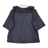 MARGARET HOWELL 578-7152001 SHEER COTTON SHIRT ラッフルフリル 定価28600円 コットン 日本製 サイズ1 半袖シャツ ネイビー レディース マーガレットハウエル【中古】6-0627S△