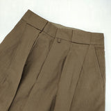 MARGARET HOWELL 578-1142002 SOFT WOOL LINEN タック スラックス 定価47300円 日本製 サイズ1 パンツ 21SS ブラウン レディース マーガレットハウエル【中古】6-0909M△