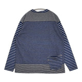 45R/45rpm クレイジー縞天竺の908オーシャンＴシャツ（インディゴ）定価24200円 長袖Ｔシャツ カットソー ロンＴ ネイビー ホワイト レディース フォーティーファイブアールピーエム【中古】6-0616M♪