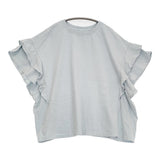 nest Robe 【UpcycleLino】天然染め天竺ラッフルTee 01242-1043 コットンリネン 半袖Ｔシャツ カットソー ライトブルー レディース ネストローブ【中古】6-0707S♪
