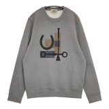 HERMES ソルド品 CAPSULE SPORT 馬具モチーフ レザーパッチ サイズM 裏起毛 スウェット グレー メンズ エルメス【中古】6-0612T♪