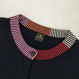 PS Paul Smith 洗える コットン混 マルチボーダーカラー 半袖 定価22000円 カーディガン ネイビー マルチカラー レディース ピーエスポールスミス【中古】6-0909S△