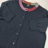 PS Paul Smith 洗える コットン混 マルチボーダーカラー 半袖 定価22000円 カーディガン ネイビー マルチカラー レディース ピーエスポールスミス【中古】6-0909S△