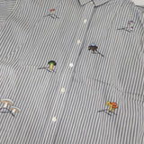 京東都 KYO-TO-TO きのこ 刺繍 ストライプ 長袖シャツ グレー ホワイト レディース【中古】6-0822M∞