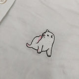 KYO-TO-TO 犬 刺繍 コットン100％ 長袖シャツ ホワイト レディース 京東都【中古】6-0919M∞