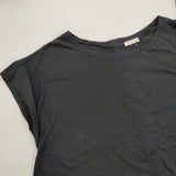 Lois CRAYON バックボタン フレアカットソー フレンチスリーブ コットン サイズM 半袖Ｔシャツ カットソー ブラック レディース ロイスクレヨン【中古】6-0707S♪