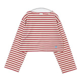 ORCIVAL ボーダー ショート丈 サイドスリット 長袖Ｔシャツ カットソー ロンＴ ベージュ レッド レディース オーシバル/オーチバル【中古】6-0822M∞