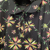 Kotori de Naissance コトリドゥネッサンス SARAHWEAR ベルト付きシャツドレス 花柄 コットン 日本製 ワンピース ブラック レディース【中古】6-0707S♪