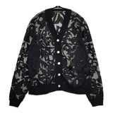 mizuiro-ind クロシェットネット刺繍カーディガン シアー チュール Vネック カーディガン ブラック レディース ミズイロインド【中古】6-0909M△