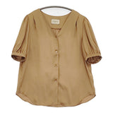 UNITED ARROWS UBCS メタルボタン Vネック パフスリーブブラウス ポリエステル 定価15400円 シャツ ブラウン レディース ユナイテッドアローズ【中古】6-0707S♪