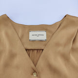 UNITED ARROWS UBCS メタルボタン Vネック パフスリーブブラウス ポリエステル 定価15400円 シャツ ブラウン レディース ユナイテッドアローズ【中古】6-0707S♪