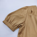 UNITED ARROWS UBCS メタルボタン Vネック パフスリーブブラウス ポリエステル 定価15400円 シャツ ブラウン レディース ユナイテッドアローズ【中古】6-0707S♪