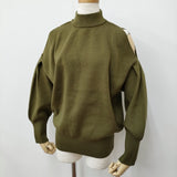 ANT アント ショルダーオープンハイネックニットトップス セーター ニット カーキ レディース【中古】6-1016T♪