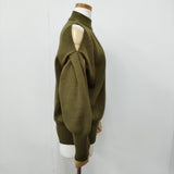 ANT アント ショルダーオープンハイネックニットトップス セーター ニット カーキ レディース【中古】6-1016T♪