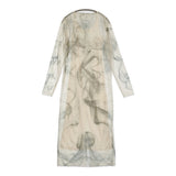 Ameri VINTAGE CURL OF SMOKE SHEER DRESS インナーワンピース付き シアー ワンピース ベージュ グレー レディース アメリヴィンテージ【中古】6-0704M♪