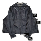 nest Robe コットンリネンダンガリートリミングフリルカラーブラウス デニム 定価27500円 ブラウス シャツ 2025 ネイビー レディース ネストローブ【中古】6-0704M♪